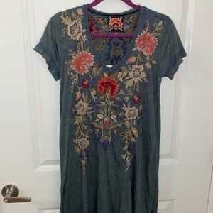 JOHNNY WAS EMBROIDERED T-SHIRT DRESS - NEVER WORN